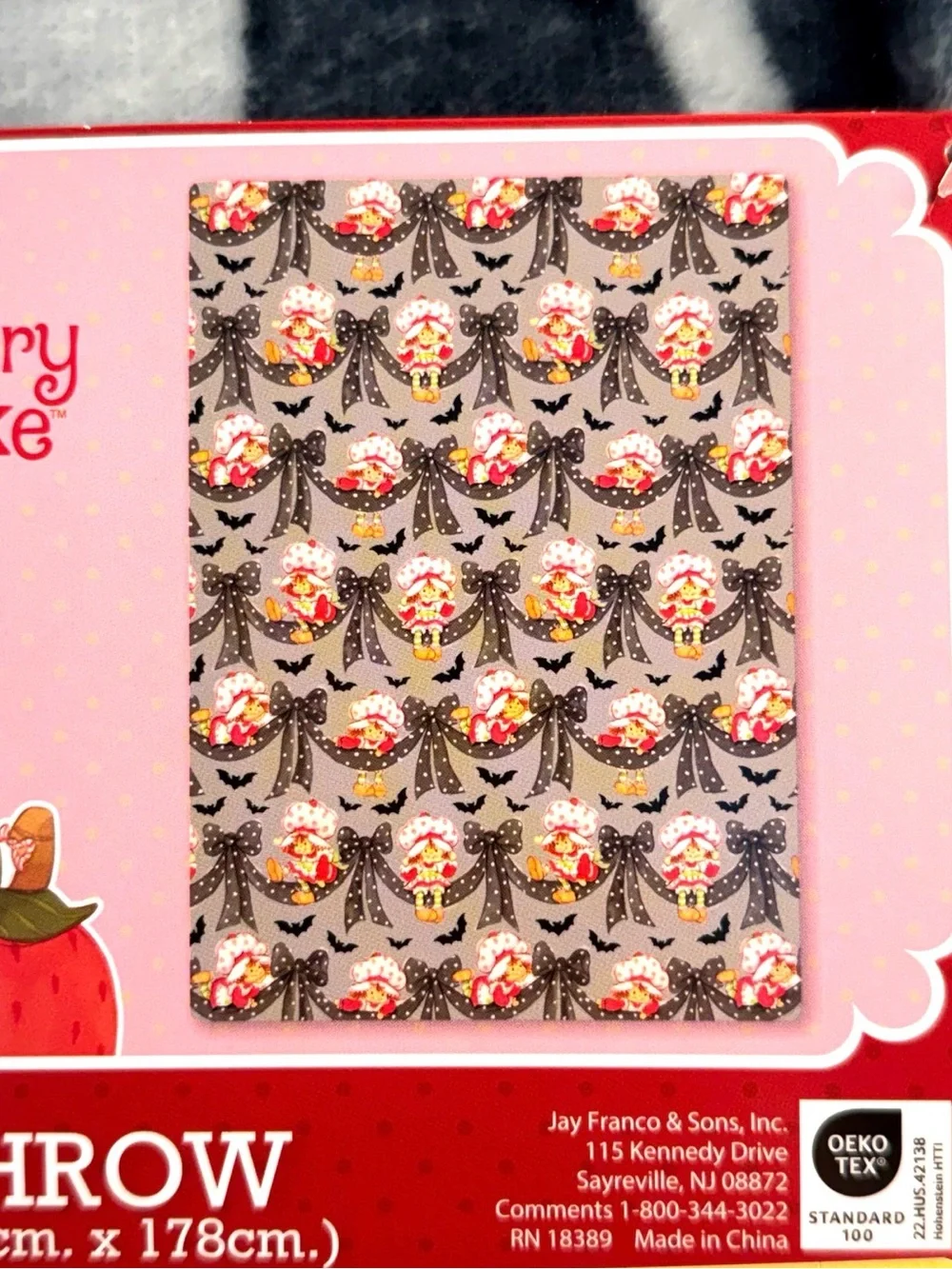 Strawberry Shortcake Halloween Bats & Bows Plush Throw Blanket